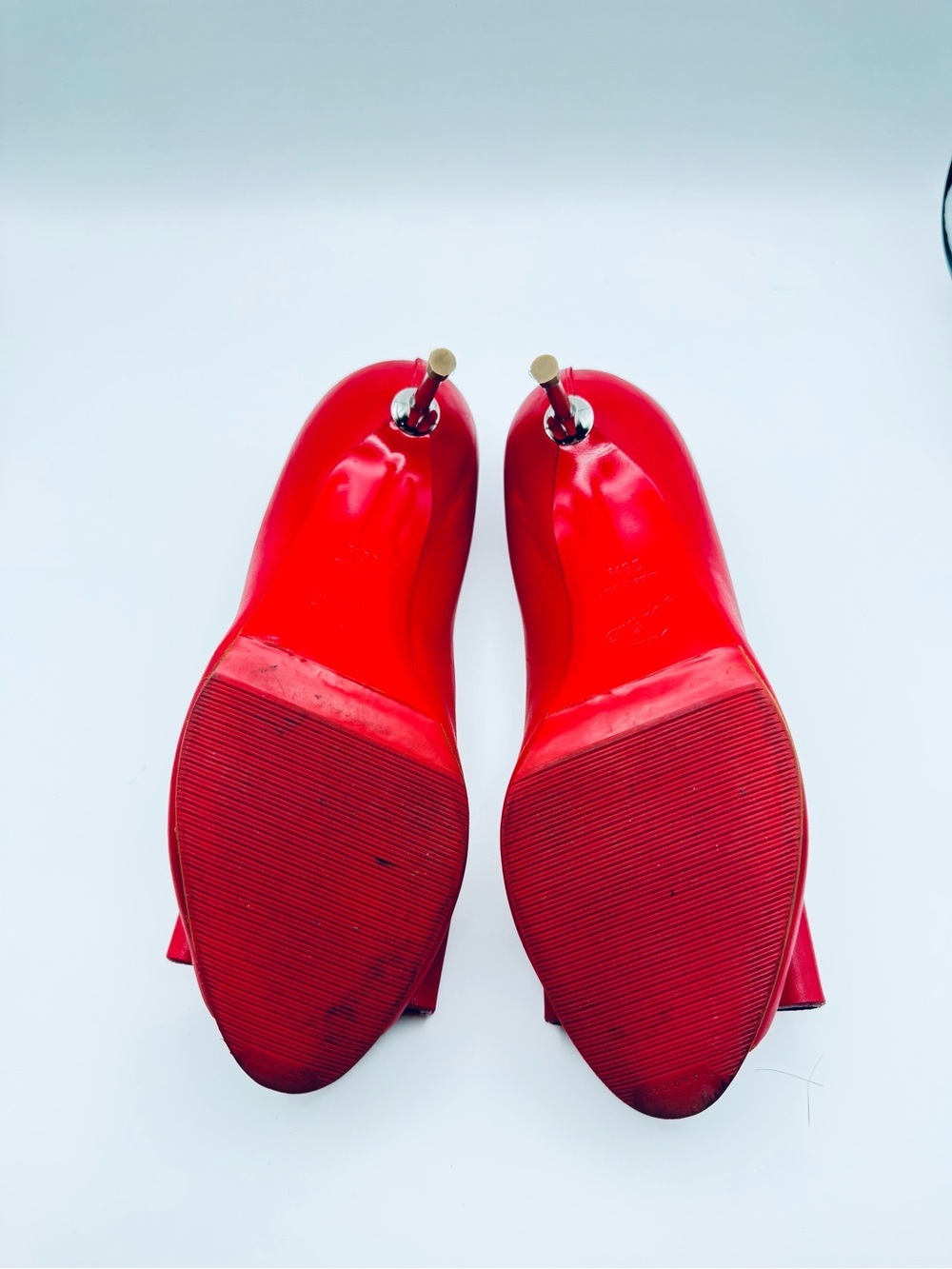 Christian Louboutin Red Leather Bow 70mm Studded Heels Pumps Size 38.5 - Picture 8 of 10